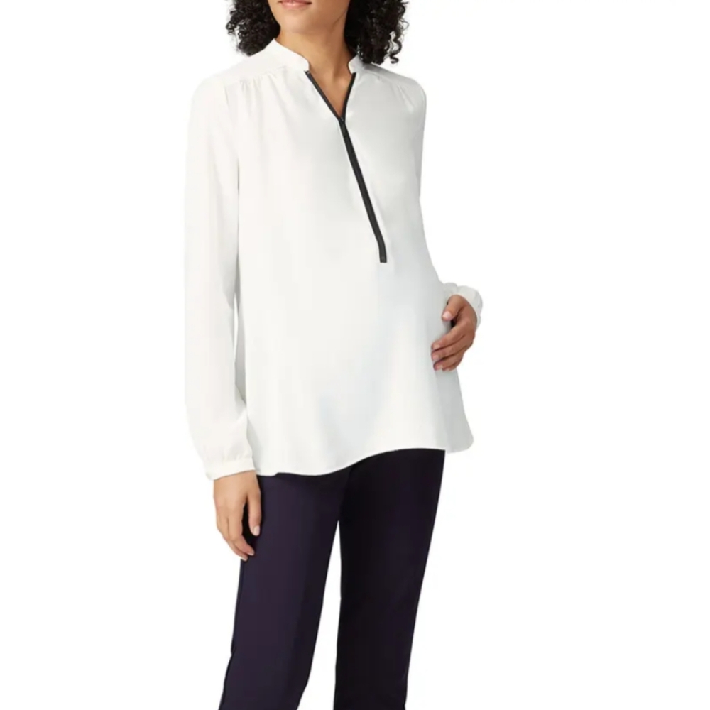 Maternity White Long Sleeve Blouse - Size 8 Medium